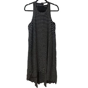 Dahlya Black Stripe Midi Tank Dress High-Low Sleeveless Medium Loose Fit